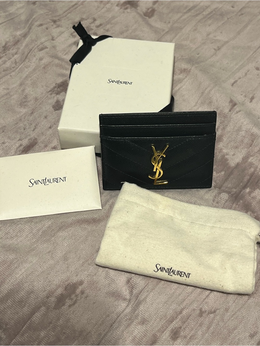 Saint Laurent Black Card Case with Gold YSL Monogram